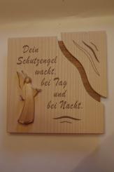 Wandbild mit Engel und Spruch, gebeizt 