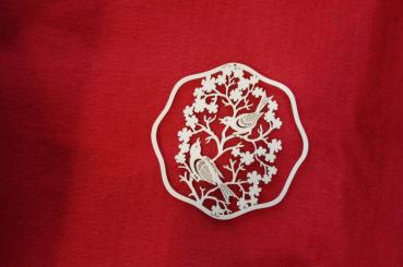 Vögel auf Blütenast im runden Rahmen 