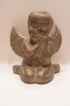 Engel sitzend, Keramik, bronzefarbig 