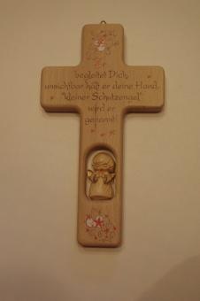 Kinderkreuz mit Spruch und hellem Engel 