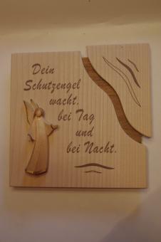 Wandbild mit Engel und Spruch, gebeizt 