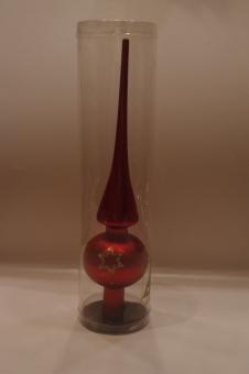 Baumspitze Glas, rot matt, mit Sterndekor 