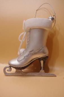 Nostalgischer Schlittschuh, silber, Glas 