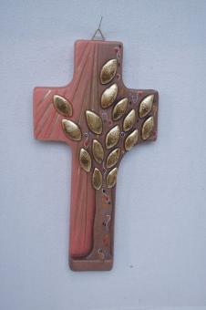 Kreuz mit Lebensbaum braun-rot-gold 
