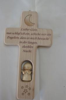 Kinderkreuz mit Spruch und hellem Engel 