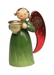 Engel mit Lichtnapf, reich bemalt grün 